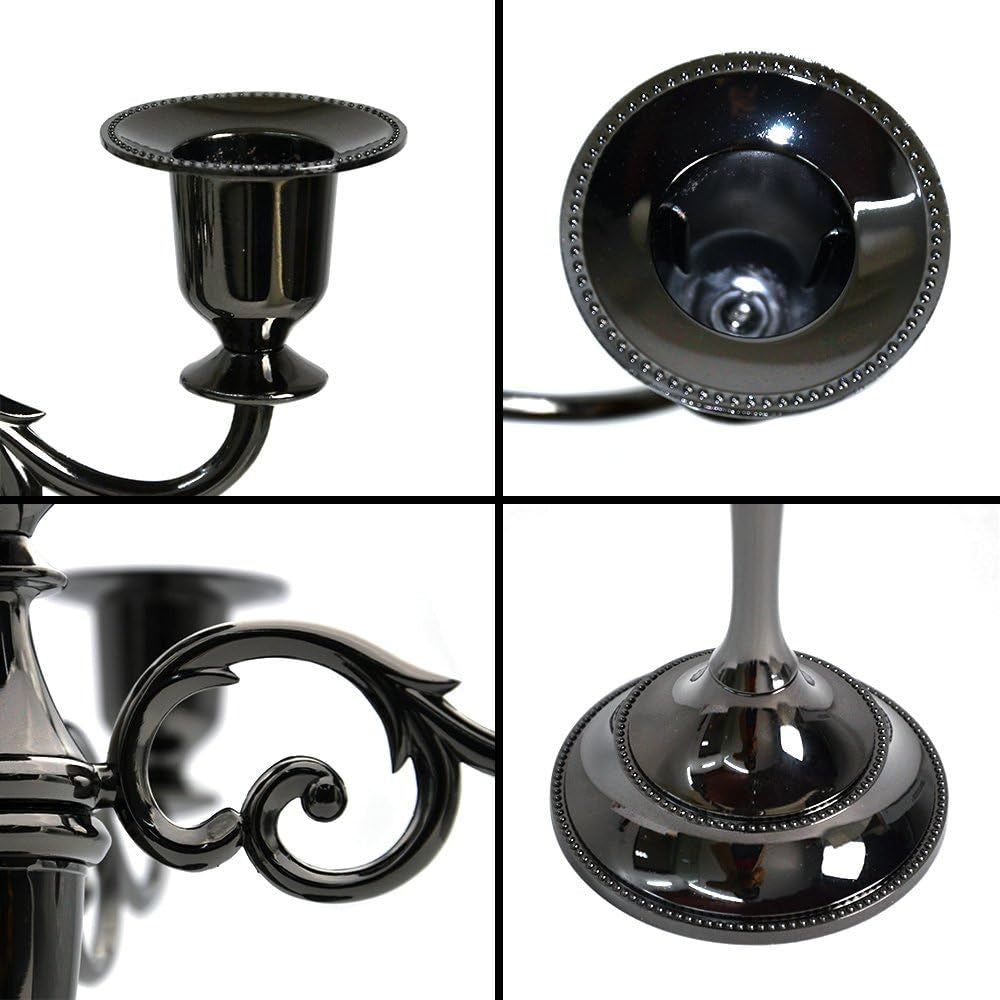 5-Candle Metal Candelabra Candlestick Holders 10.6 Inch Tall Candle Holder Wedding Event Candelabra Candle Stand (Black Candelabra)