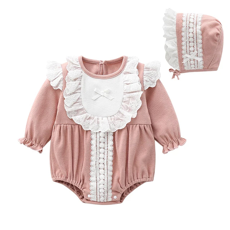 Cotton Newborn Baby Girls Bodysuits Long Sleeve Autumn Princess Lace Girls Jumpsuits Onesie Outfits Clothes