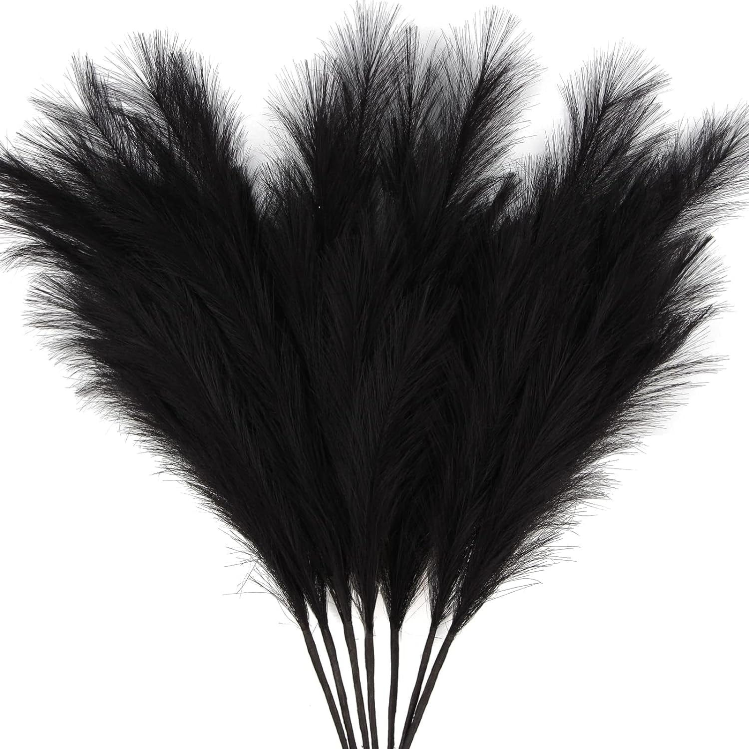 7-Pcs 38"/3.1FT Black Pampas Grass Large Tall Fluffy Artificial Fake Black Flowers Gothic Decor Bulrush Reed Grass Black Decor for Bedroom Bathroom Wedding (Black)