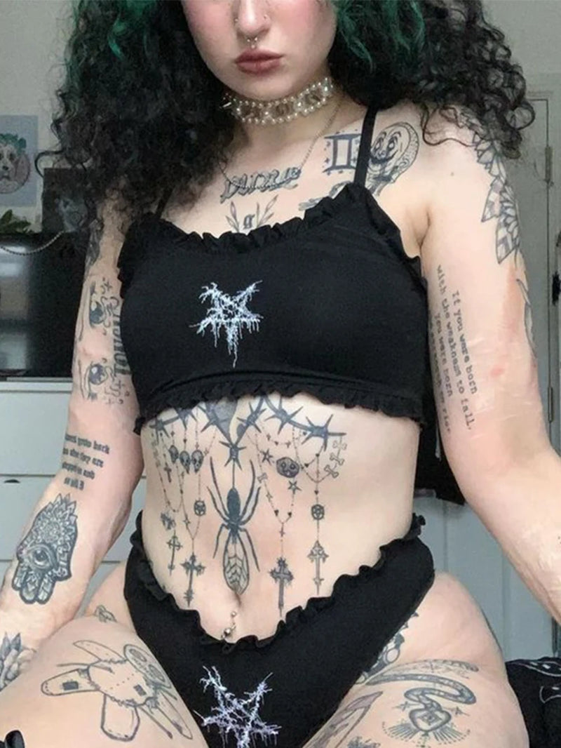 Pastel Goth Sexy Camis Women Aesthetic Y2K Emo Alt Pentagram Printed Strapless Crop Tops Dark Gothic Punk Grunge Vests