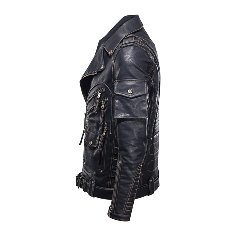 Winter Mens Leather Jacket Men Fashion Motorcycle PU Leather Jacket Cool Zipper Pockets Leather Coats EU Size SA968