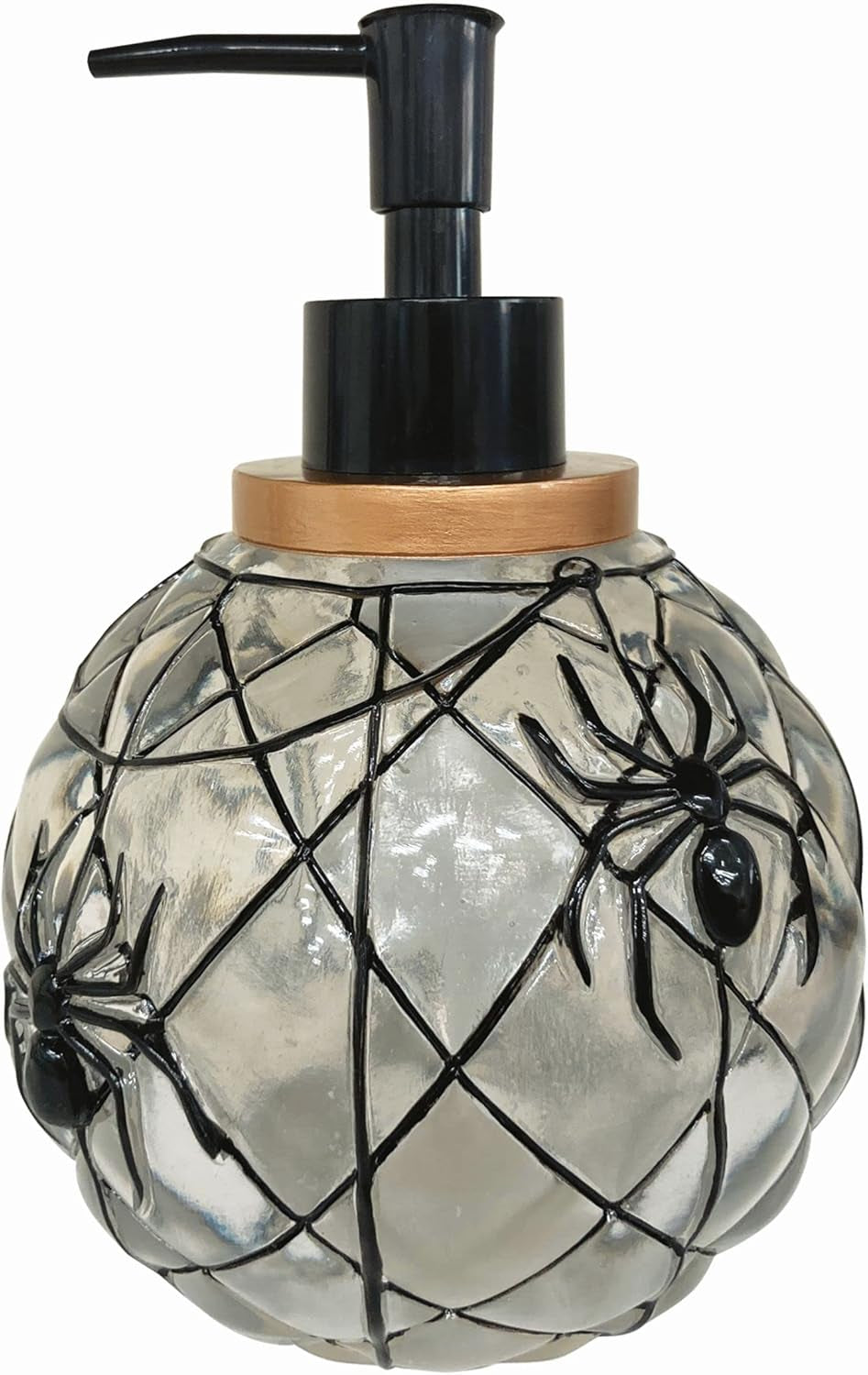 - Soap Dispenser/Lotion Pump, Guest Bathroom Essentials, Clear Pumpkin with Spiders Decor (Halloween Collection)