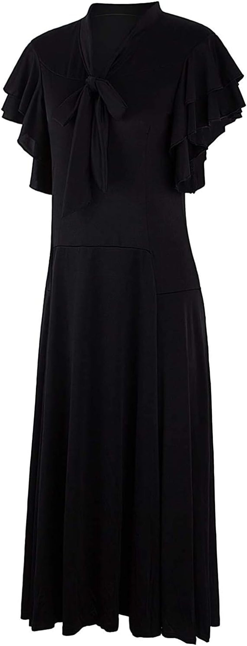 Women'S Vintage 1920S V Neck Long Bias Cut Sleeveless with Flutter Sleeves Bowknot Flapper Dress