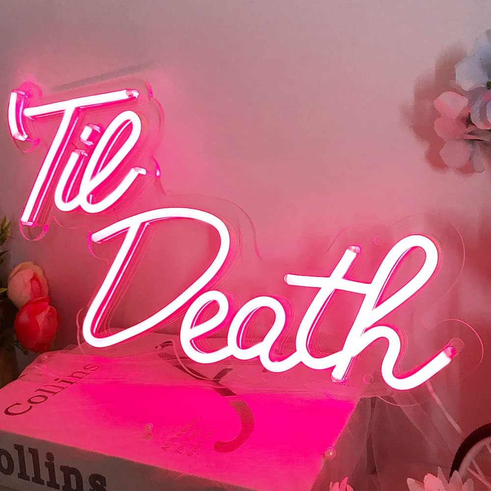 Til Death Neon Sign for Wedding Decor, 17"X9" Unique Pink 'Til Death LED Signs for Bedroom Engagement Party Wedding Reception, Romantic Wedding Gifts