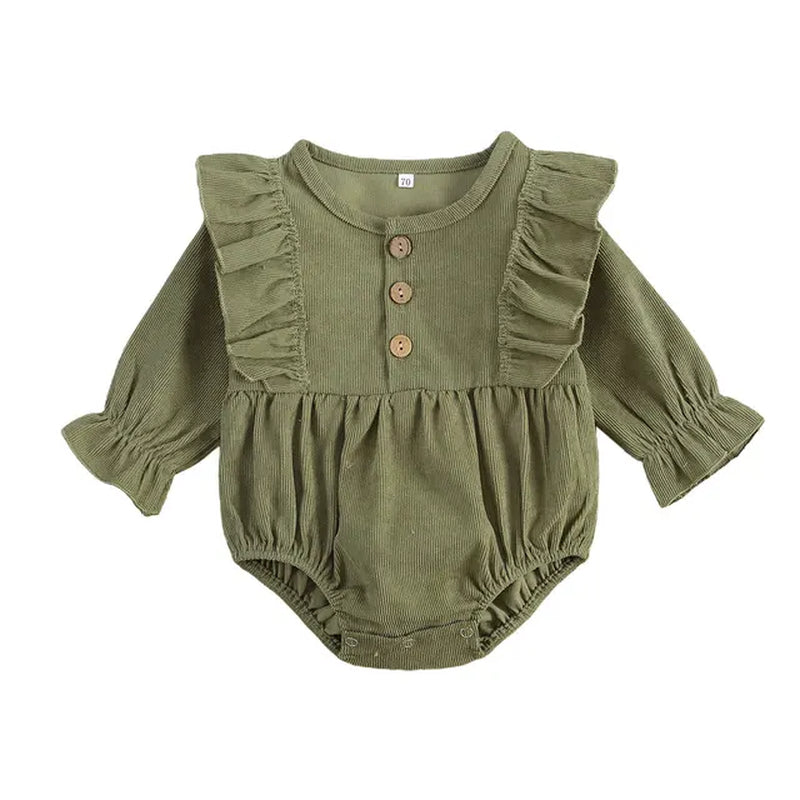 0-18M Autumn Spring Infant Newborn Baby Girl Romper Ruffles Corduroy Long Sleeve Jumpsuit Vintage Baby Girl Clothing