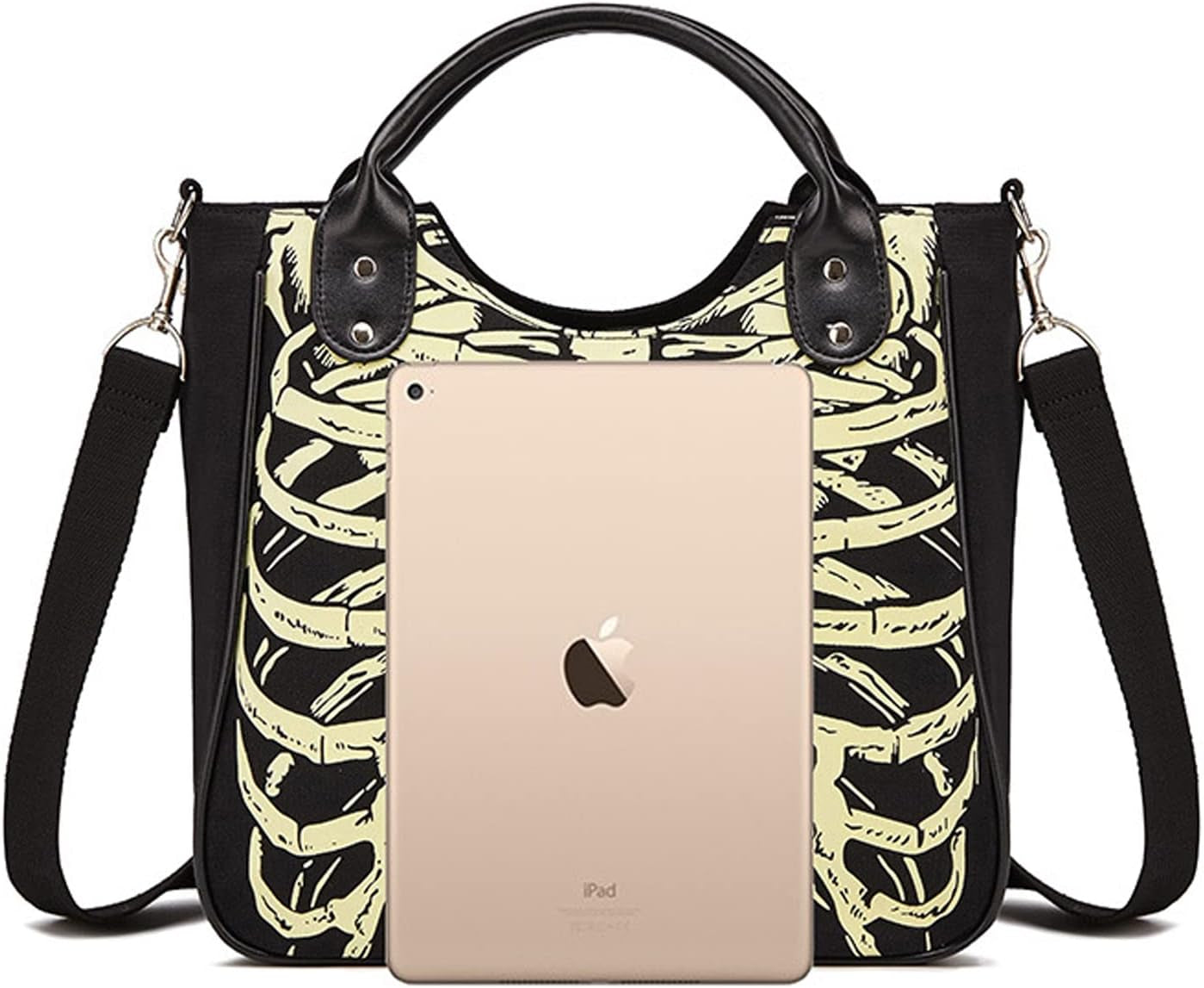 Gothic Backpack Canvas Bag Luminous Fashion Skull Crossbody Printed Bag Zipper Luminous Striped Shoulder Bag (Sternum Bag)