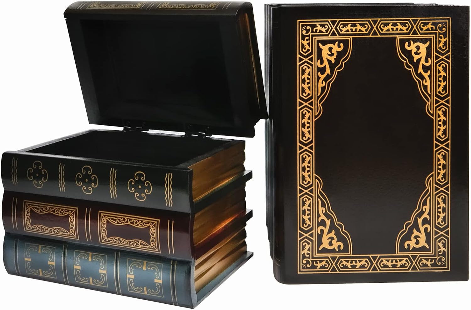 2 Pack Decorative Book Boxes Wooden Antique Book Decorations Vintage Book Storage Box (Style A)