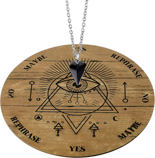 Wooden Pendulum Board Dowsing Divination Pendulum Witchcraft Altar Supplies with Crystal Necklace and Wooden Pendulum Board Metaphysical Message Board Kit, 6 Inch (White)