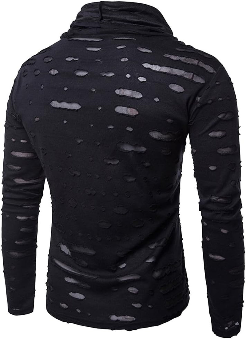 Men'S Pure Colour Hipster Hiphop Thumb Hole Design Hem Heaps Collar Long Sleeve T-Shirt