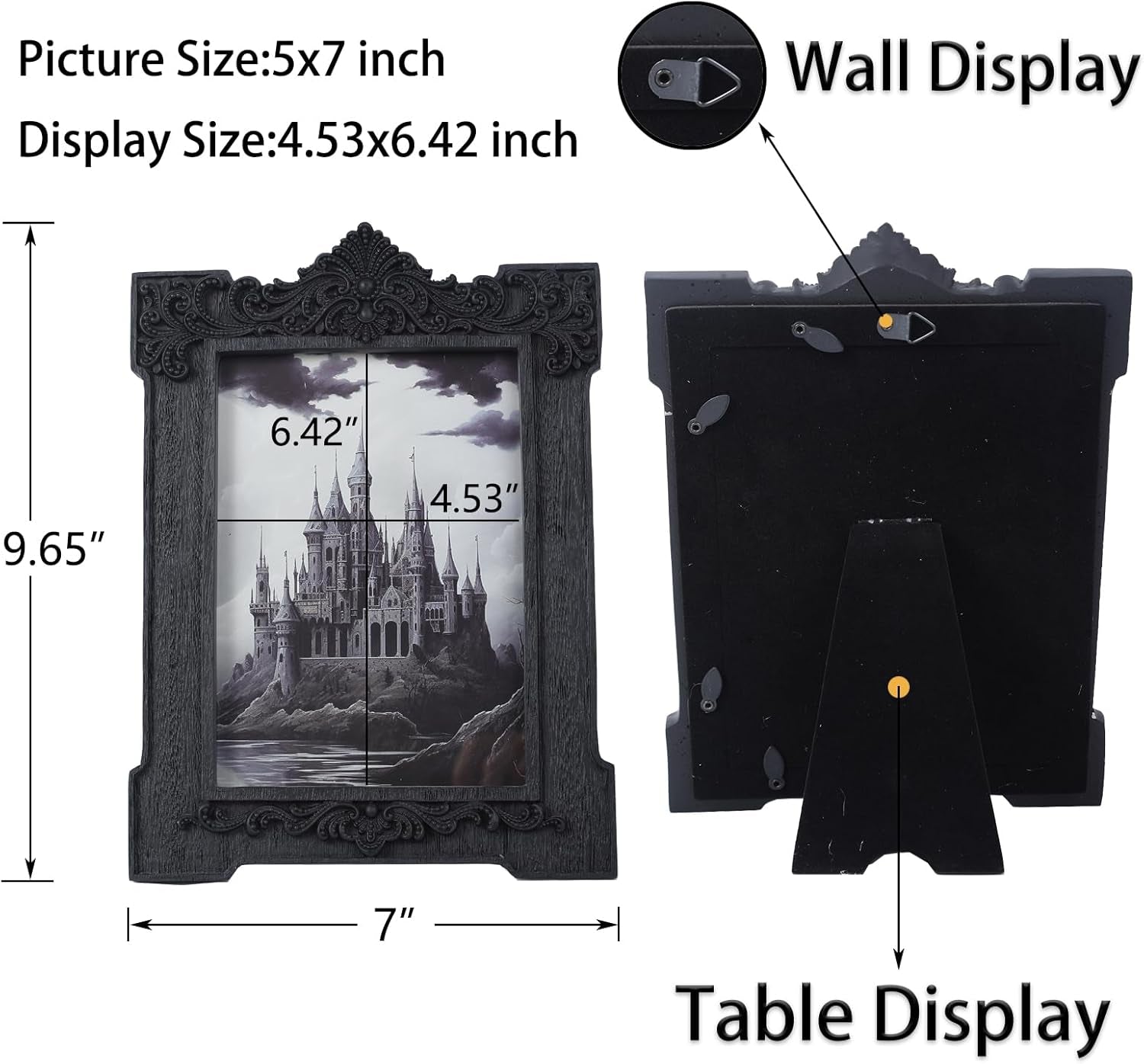 Gothic Picture Frame 5X7 Vintage Picture Frames Antique Picture Frames Ornate Black Picture Frames Baroque Frames Wall Picture Decor Halloween Decorations Tabletop Decor Photo Gallery,Black