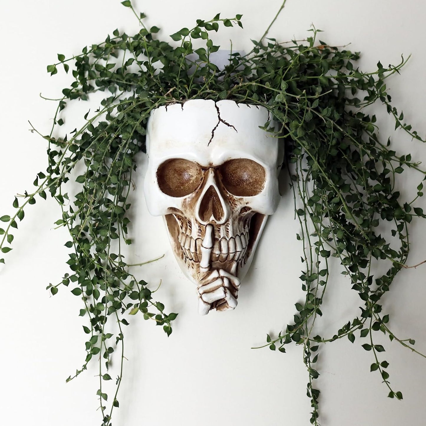 Skull Wall Planter for Indoor Outdoor Plants, Hanging Skull Vase Unique Face Flower Pot Head Planters, Resin Skeleton Gothic Planter for Home Decorations, White Skull Hanging Planter