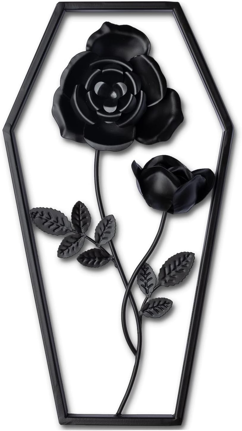 Metal Rose Coffin, Floral Coffin Decor, Gothic Decor for Home, Wall Mount Goth Decor, Black Horror Decor, Witchy Room Decor, Halloween Bathroom Decor, Cute Metal Art