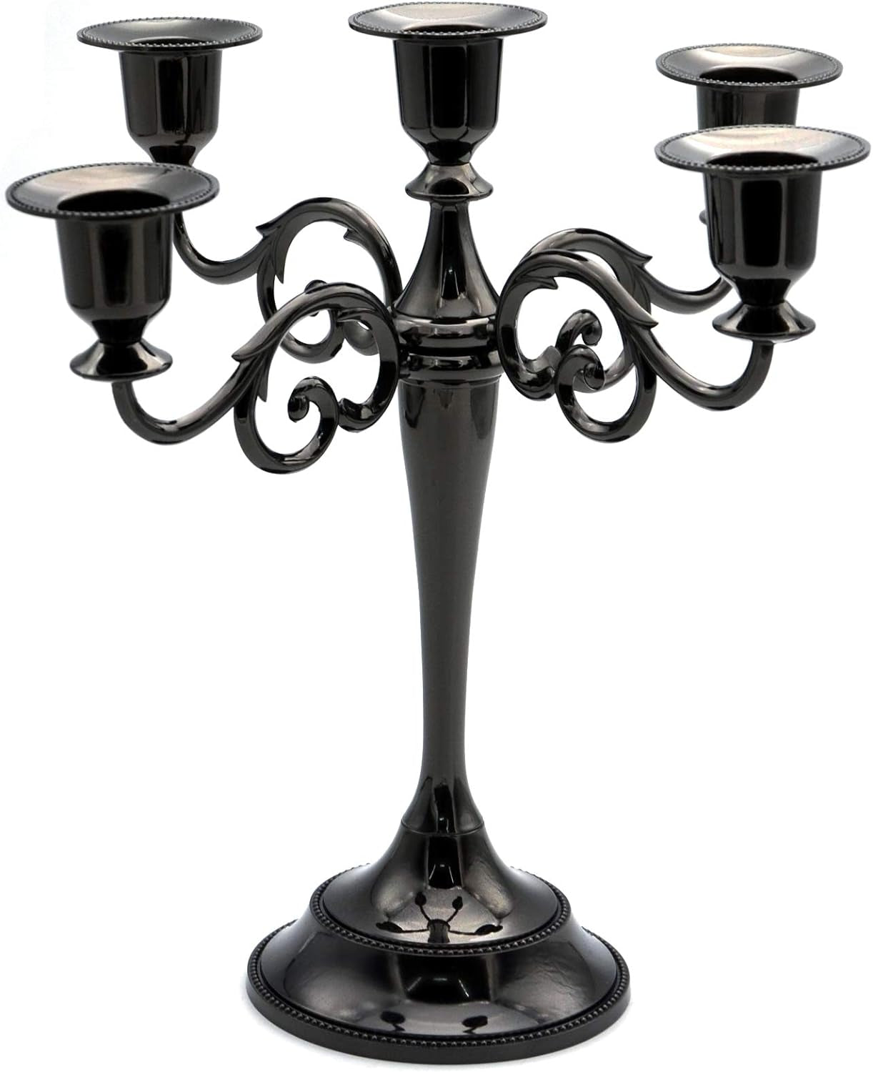 5-Candle Metal Candelabra Candlestick Holders 10.6 Inch Tall Candle Holder Wedding Event Candelabra Candle Stand (Black Candelabra)