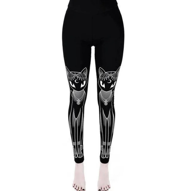 [You'Re My Secret] 2023 HOT Gothic Leggings for Women Ouija Workout Pants Dark Grunge Black Cat Skull Leggins Devil Satan Legins