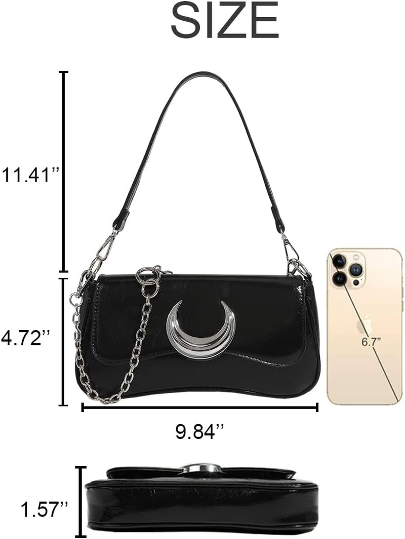 Multi-Ways Moon Purse 90S Y2K Crossbody Crescent Handbag Double Straps Satchel Shoulder Bag for Women