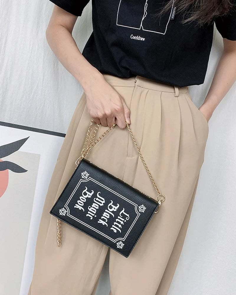 Magic Book Shape Clutch for Women Black Book of Spells Chain Shoulder Bag Small Purses and Handbags Girls Crossbody Bag Fashion