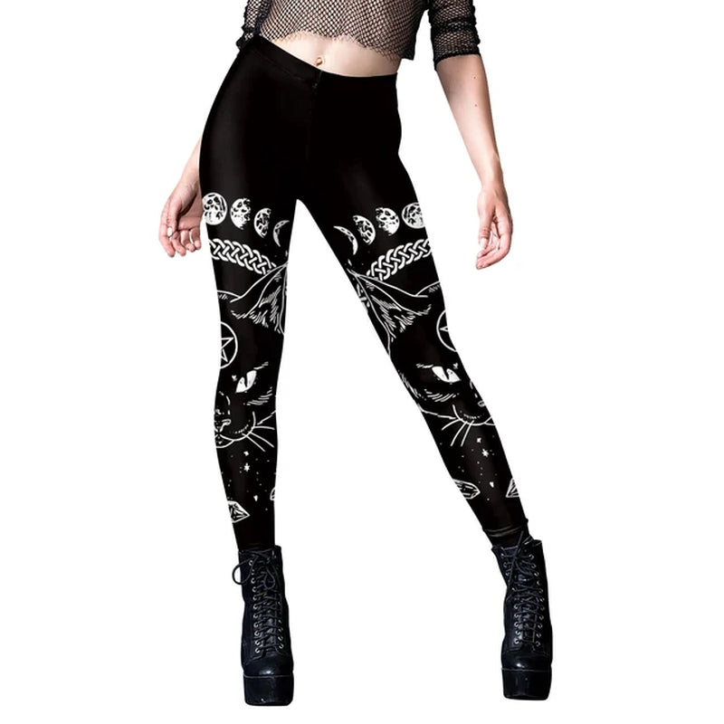 [You'Re My Secret] 2023 HOT Gothic Leggings for Women Ouija Workout Pants Dark Grunge Black Cat Skull Leggins Devil Satan Legins