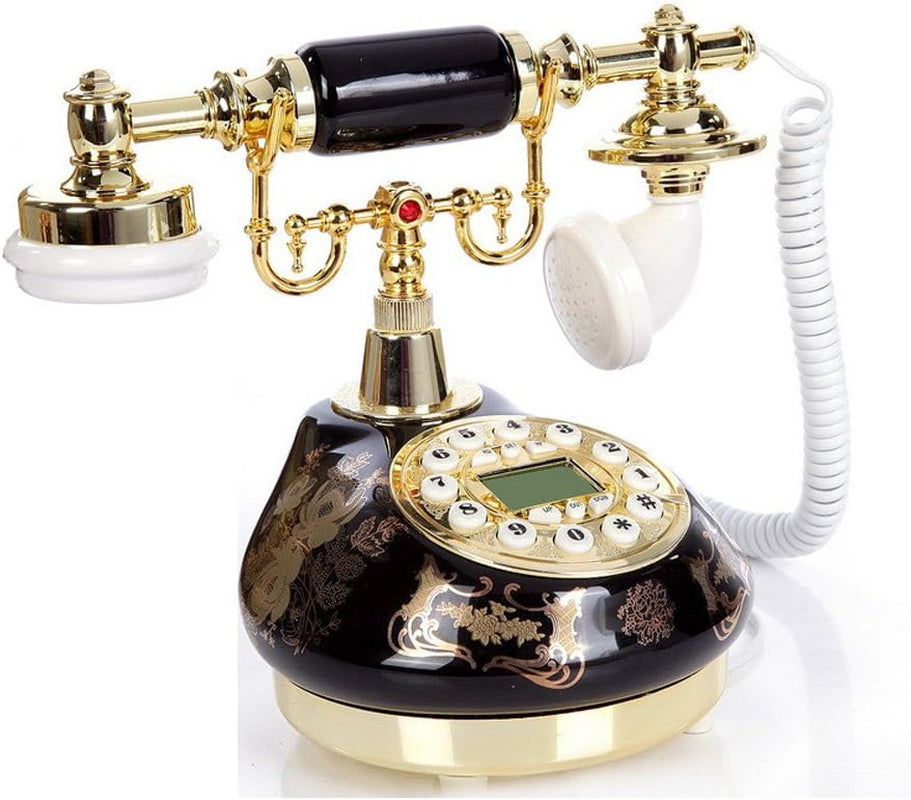 Corded Old Fashion Antique Landline Telephone Decor 1960, Wired Home Office Telephone Decor System, Ceramic Antique Style (Black)