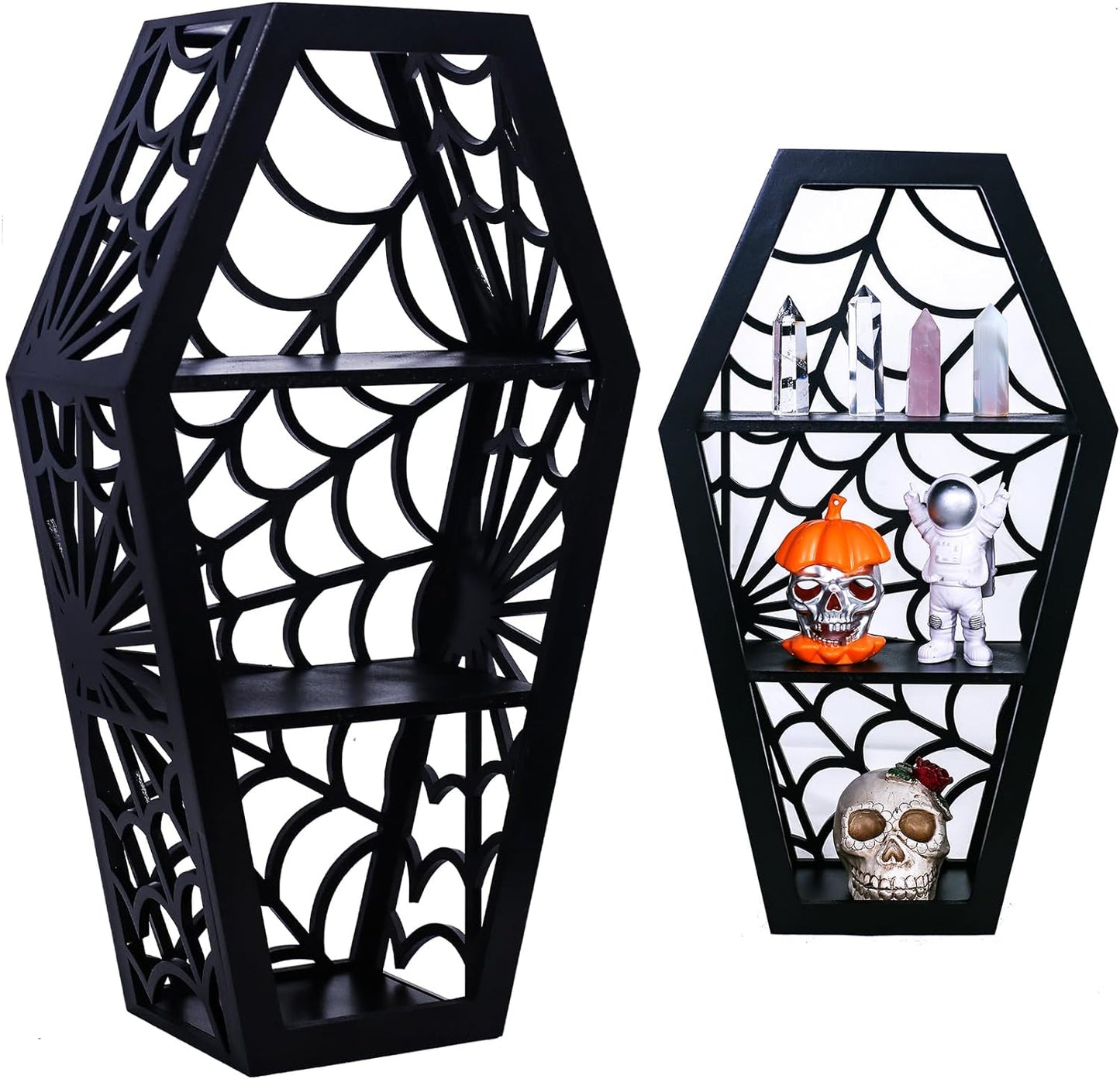 Spider Web Coffin Shelf - Black Gothic Furniture for Oddities and Curiosities - Wooden Goth Accessories Floating Spooky Wall Decor for Bedroom - Withcy Gifts for Women