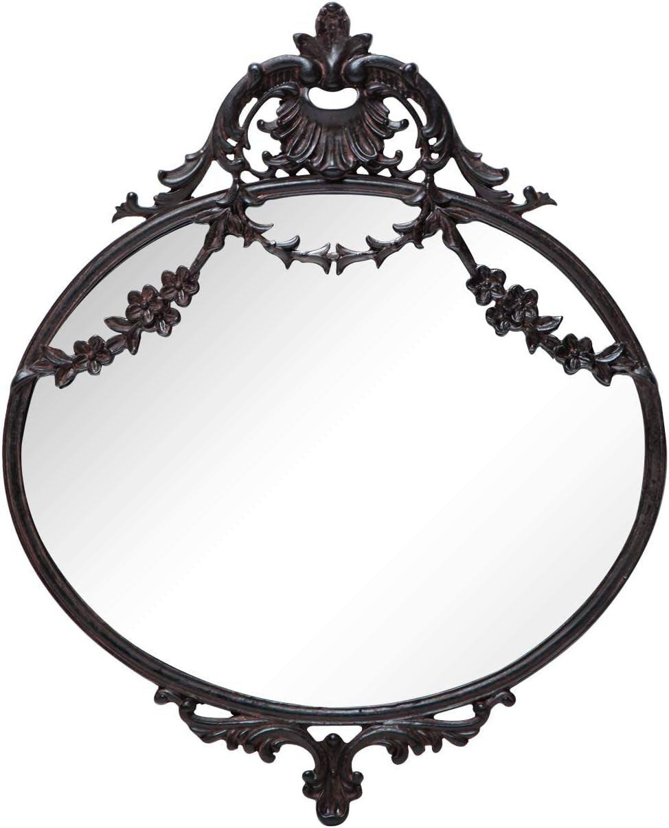 10" X 12" Rustic Decorative Metal Oval Wall Mounted Small Victorian Mirror for Home Decor Decoration, Black