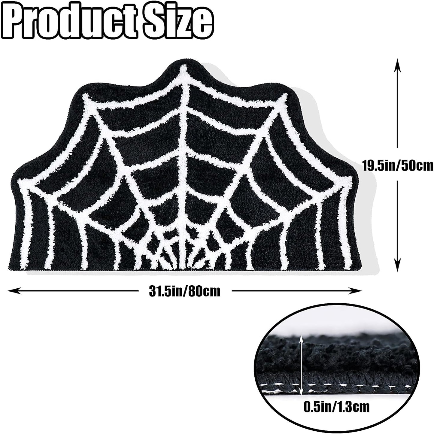 Spider Web Bath Mat, 31×20" Halloween Bath Mat Non-Slip Rugs Spiderweb Rug Machine Washable Goth Bath Mat Area Rugs Gothic Rug for Front Door, Bedroom, Living Home (Black)