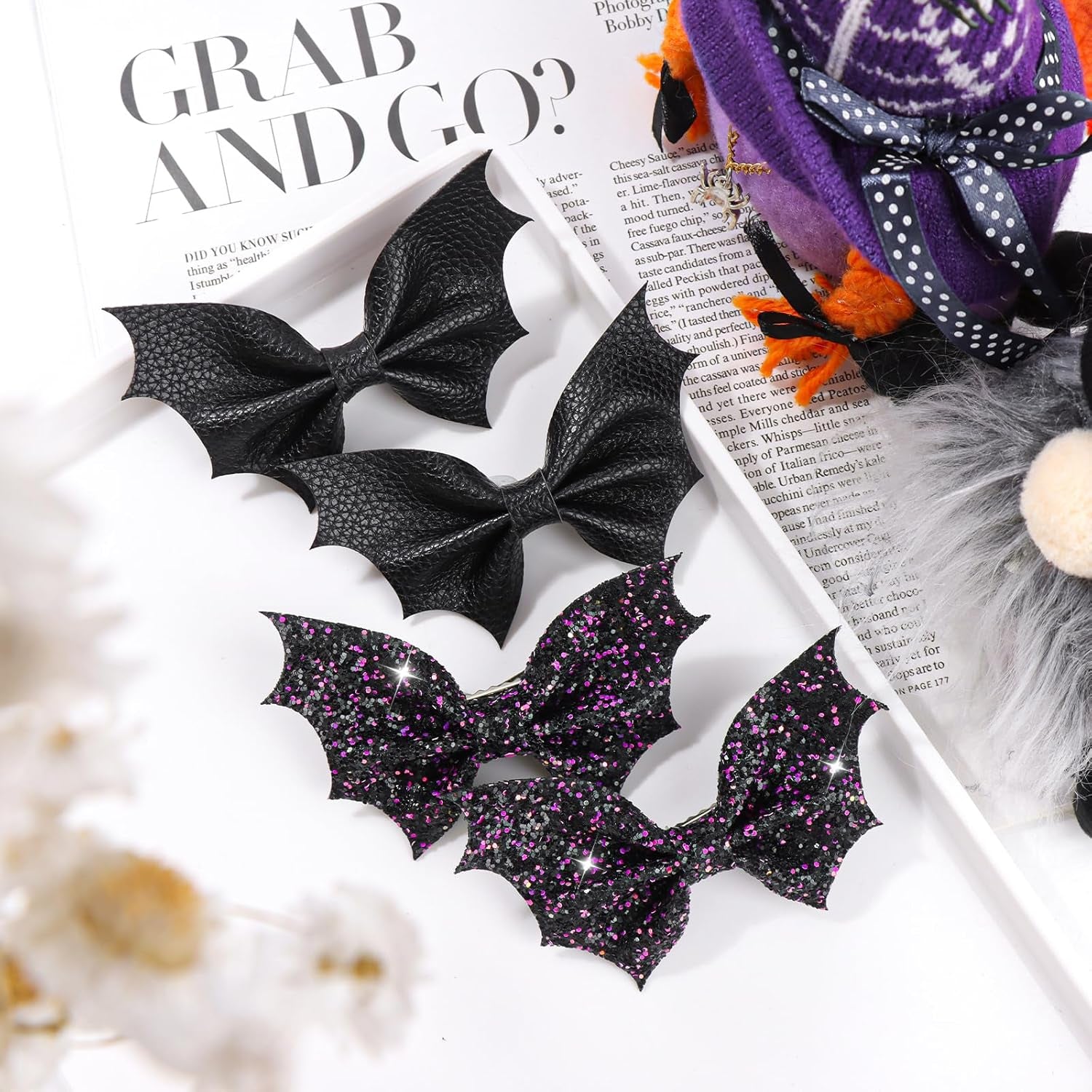 Bat Hair Bow Clips for Girls Halloween Goth Black Bat Hair Clips Alligator PU Leather Baby Girl Toddler Halloween Bat Hair Clip Infant Cosplay Costume Hair Accessories