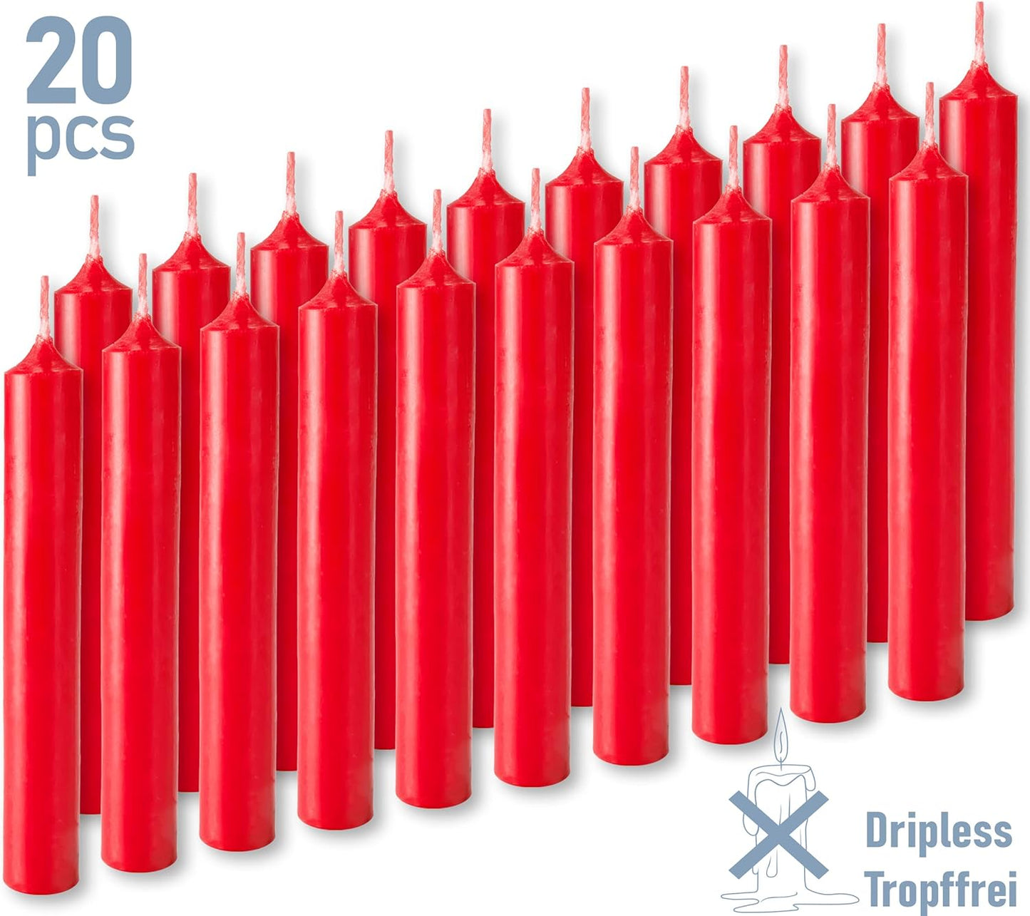 Mini Taper Candles 20 Pcs - Red - 3¾ X ½ Inches Unscented Candles for Rituals, Spells, Witchcraft, Wedding, Home Decor and Party