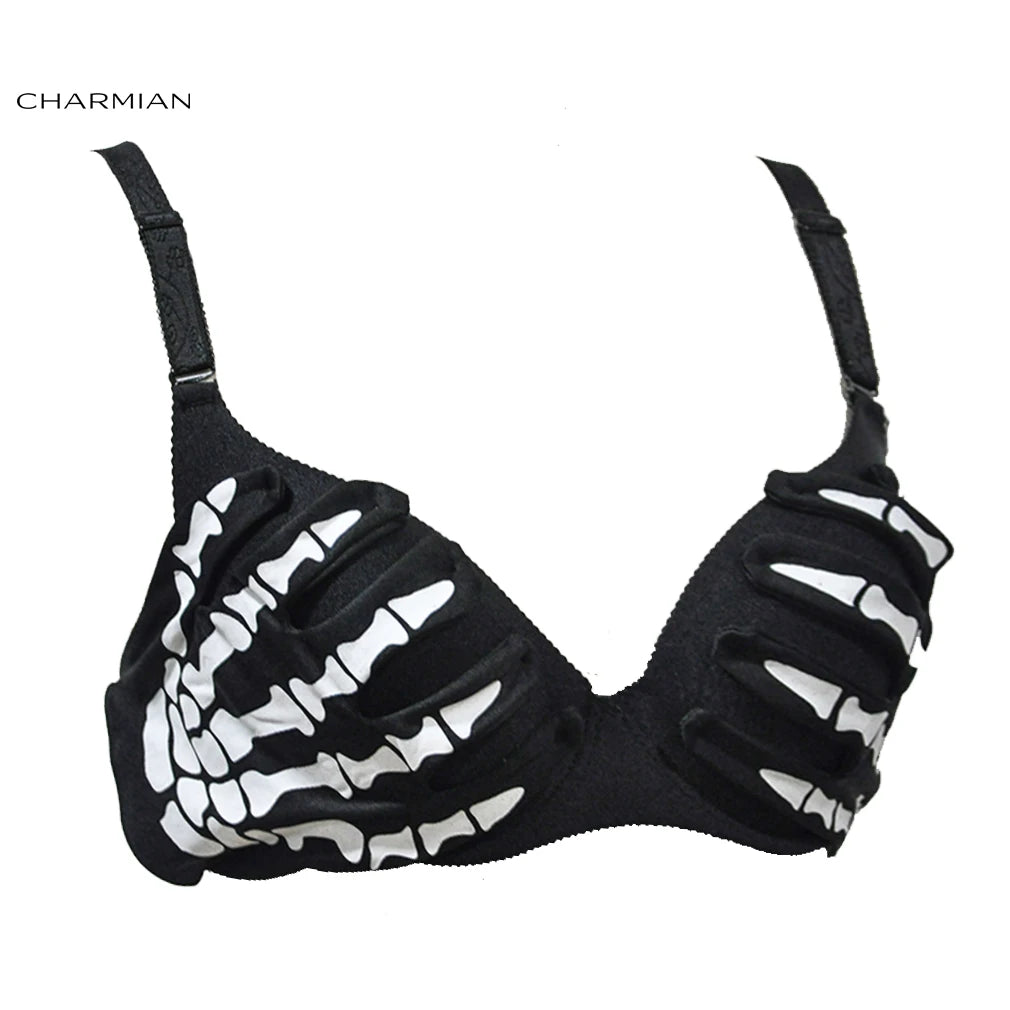 Women'S Skeleton Claws Bra Top Steampunk Party Nightclub Rock White Bones Clubwear Crop Top Halloween Steampunk Clothes