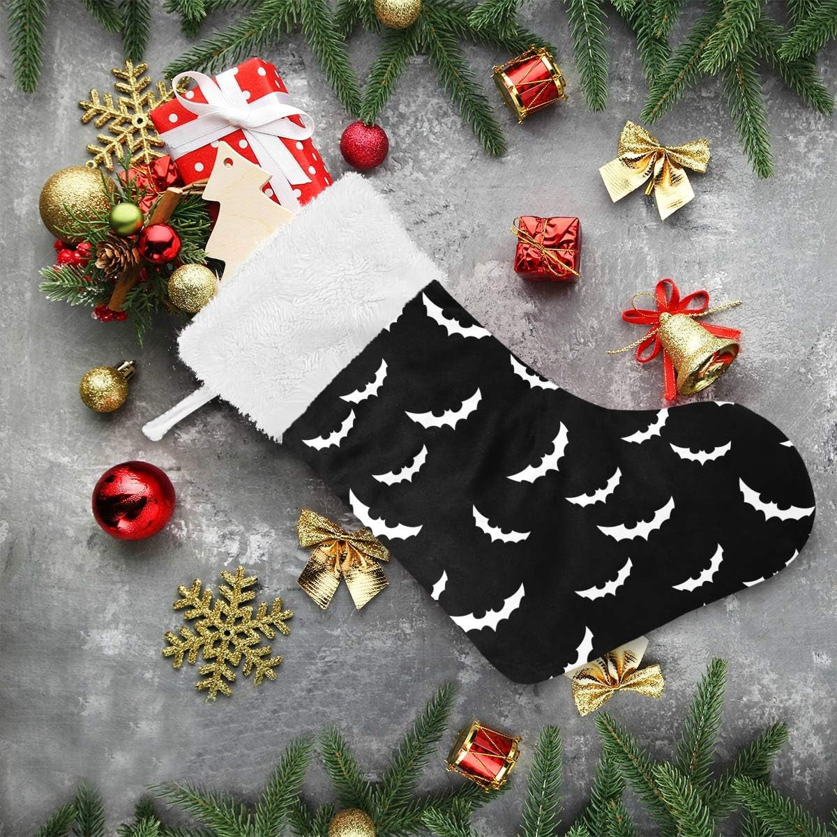 Christmas Stocking with Bats Halloween Goth Print Xmas Stockings 