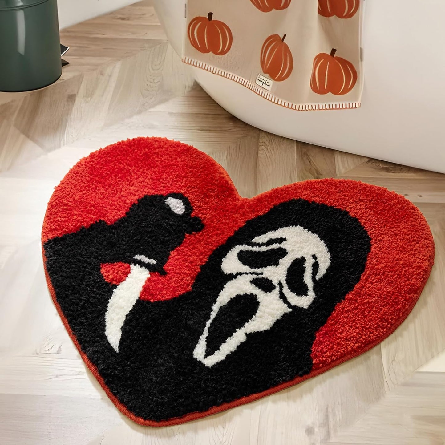 Halloween Bathroom Rugs Black Red Orange Bath Mat Non Slip, Nightmare before Christmas Home Decor, Funny Skull Bath Rugs Washable Absorbent Spooky Gifts